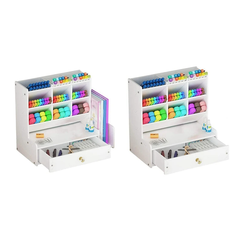 

White Desk Organizer, DIY Pen Holder Box, Desktop Stationary Storage Rack For School Home Office