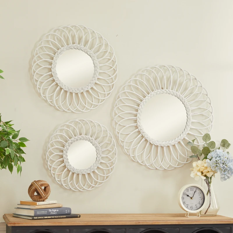 

24", 20", 16"H White Starburst Wall Mirror, Set of 3