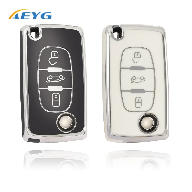 

TPU Car Flip Key Cover Case Shell For Peugeot 107 206 207 307 307S 308 406 407 607 For Citroen Xsara Picasso C2 C3 C4 C5 C6 C8