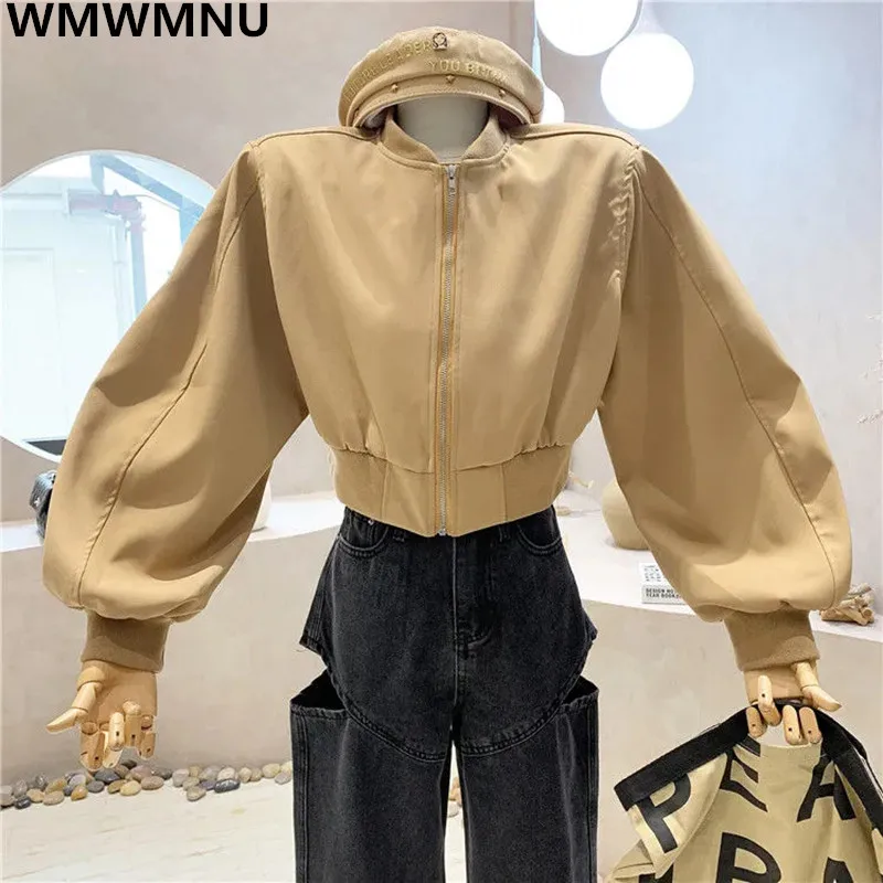 

Women Streetwear Lantern Sleeve Bomber Jackets Spring Casual Fashion Cropped Coat Korean Trend Chaquetas Vintage Chic Jaquetas