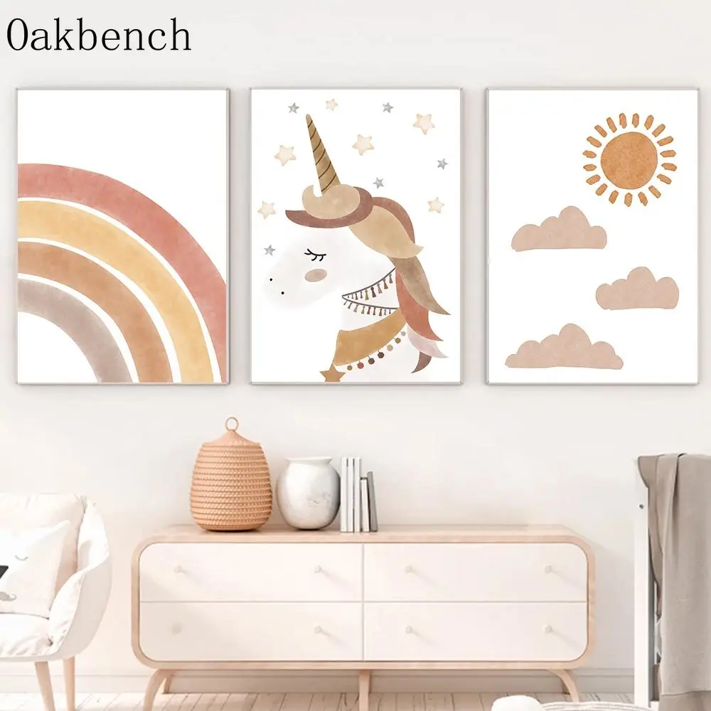 Настенные картины в стиле бохо с единорогом солнце детская комната настенные