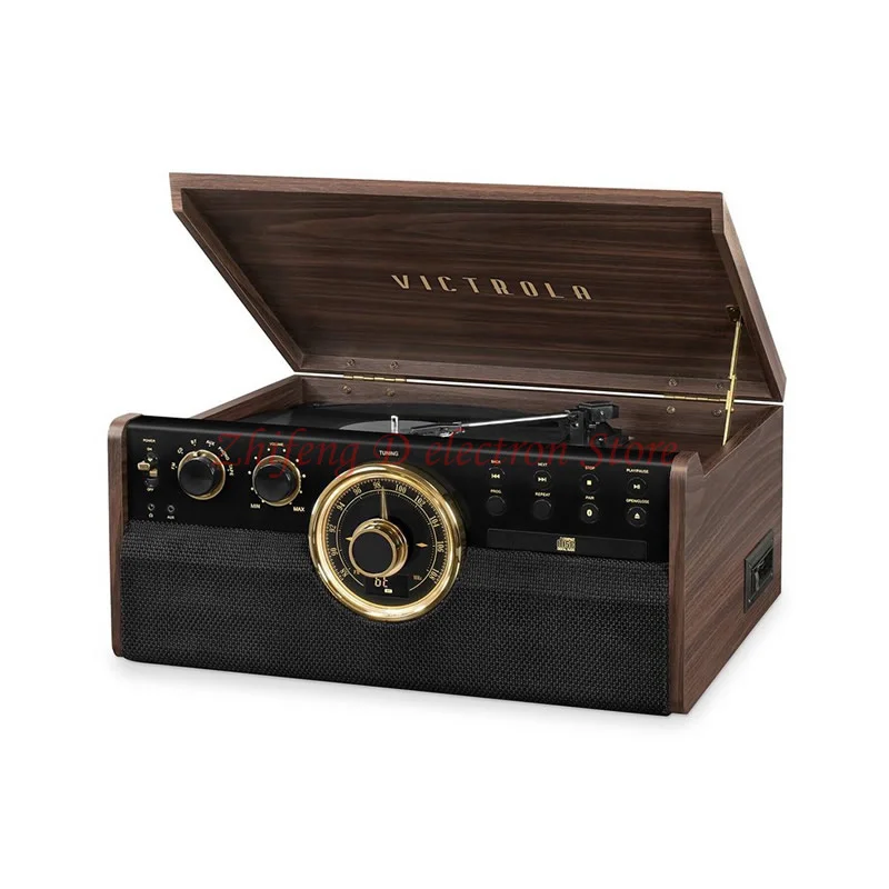 Victrola Retro Vinyl Record Player, 6-in-1 Bluetooth CD Tape Radio, 5W+5W Home Phonograph