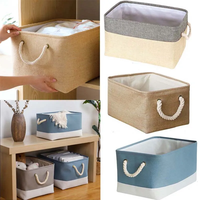 

Складная корзина для хранения в скандинавском стиле с ручкой, органайзер из хлопка и льна для домашнего стола, буфета, одежды, нижнего белья,...