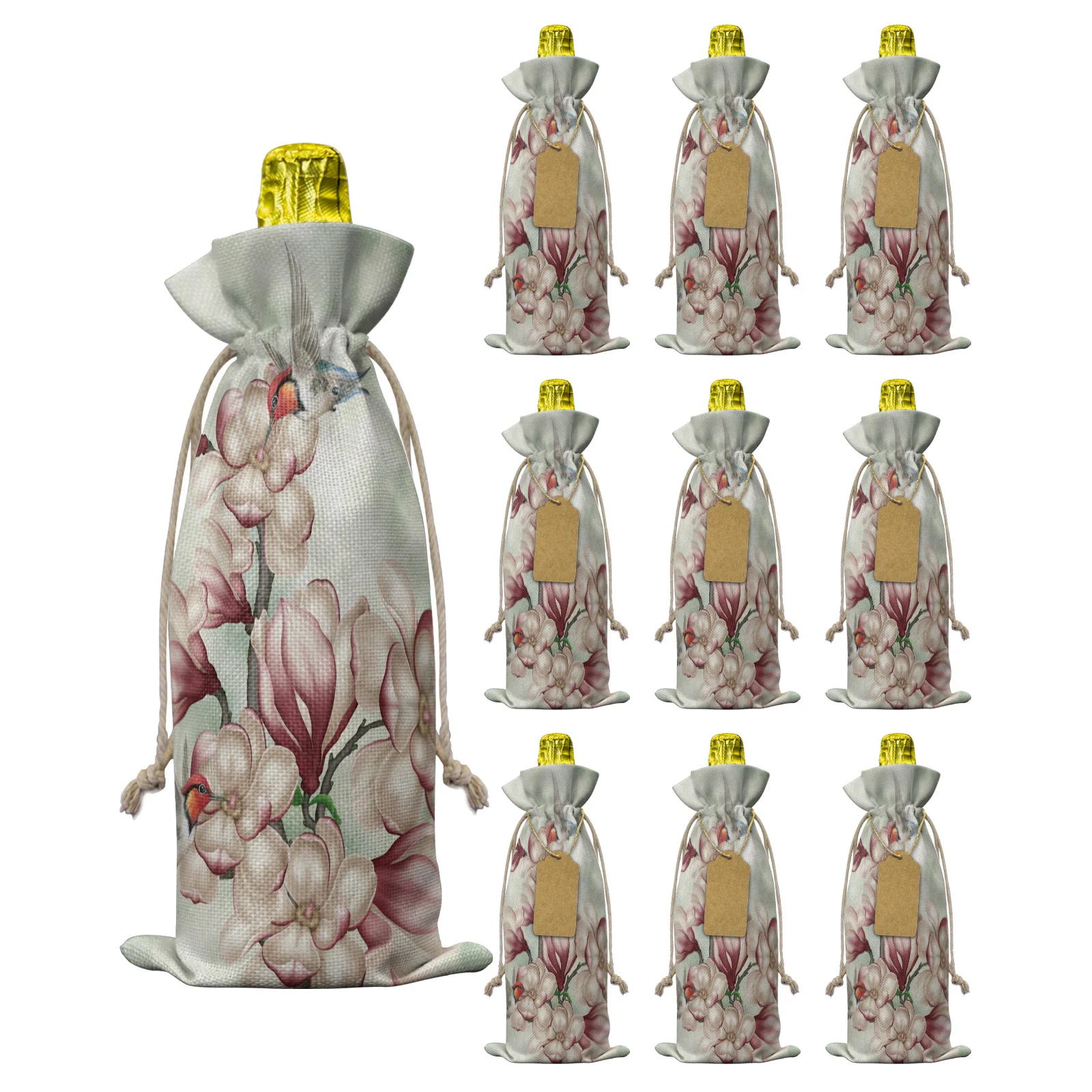 

10 шт., чехлы для винных бутылок с магнолией