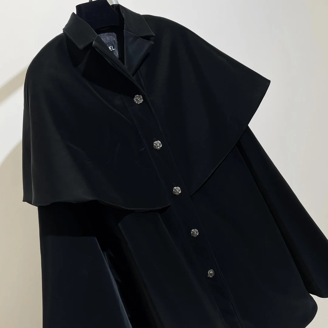 

168886 Fashion Classic Trendy Luxury Designer Autumn/Winter New Drop Shoulder Loose Fit Cape Coat Female C1