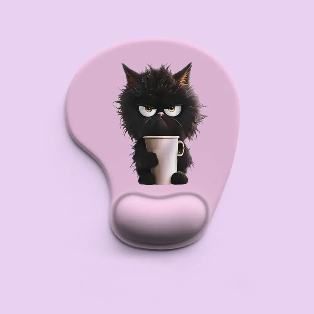 Фото Эргономичный коврик для мыши Black Cat с изображением милого мультяшного кота, удобный, нескользящий, с силиконовой подставкой для запястья, для дома и офиса №3