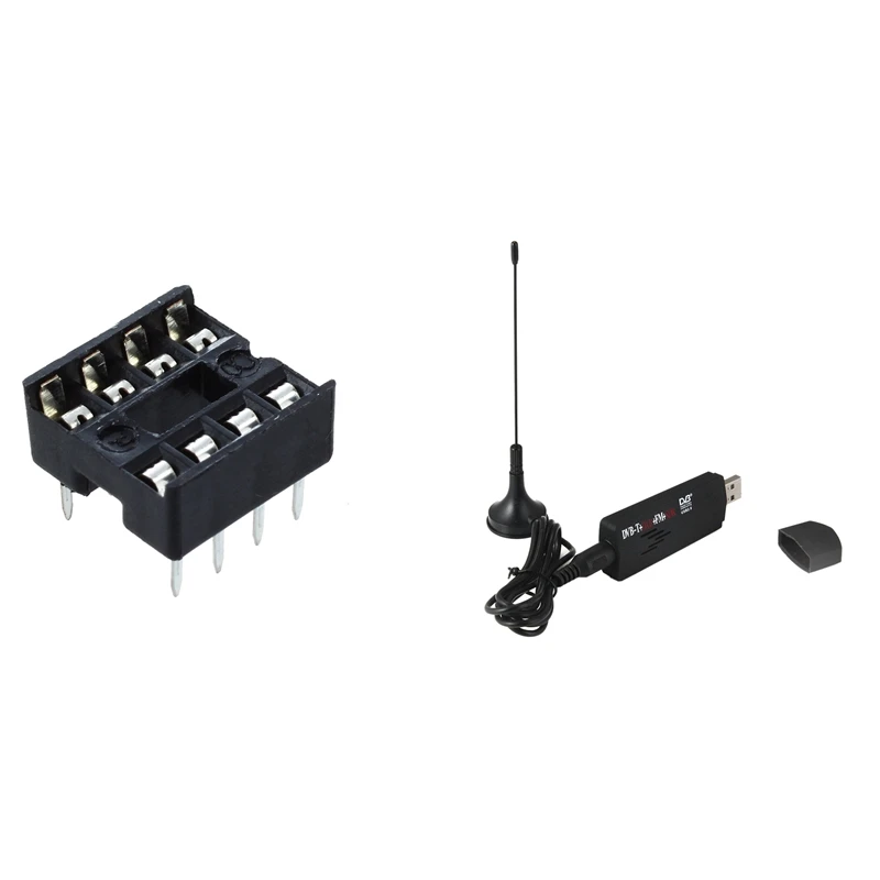 

10 Pcs 8 Pin DIP IC Sockets Adaptor & 1 Set R820T+ RTL2832U USB 2.0 DVB-T SDR FM DAB TV Tuner Receiver Stick
