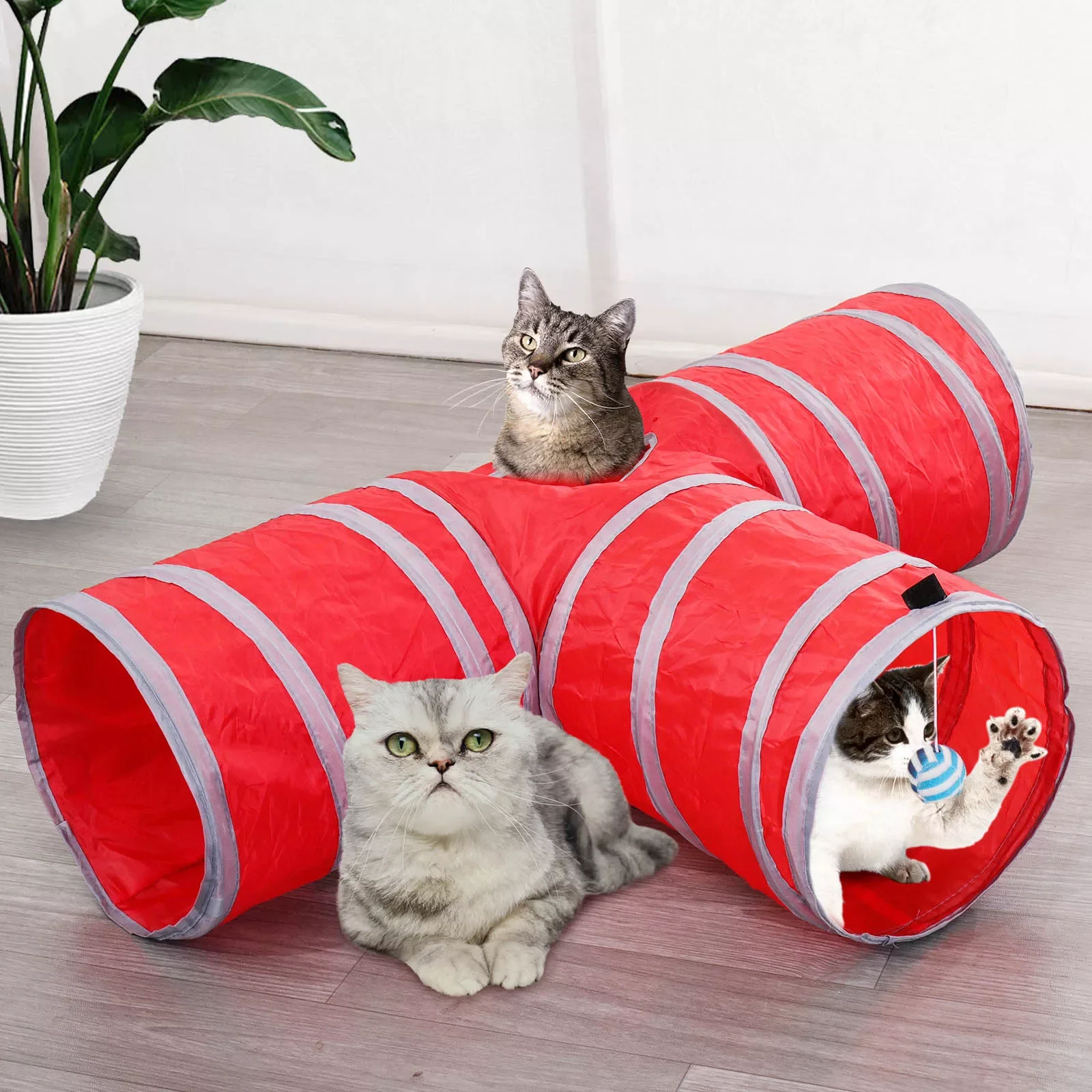 

3Holes Pet Cat Tunnel Foldable Cat Toys Animal Play Games Tunnel Tube Internal Suspension Ball Pet Educational Toys