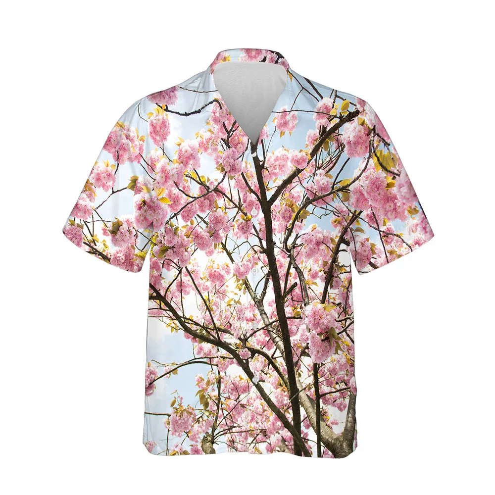 Jumeast 3D Men's Clothing Fashion Sakura Shirts For Men Casual Mens Hawaiian Shirt Short Sleeve Comfortable Streetwear Blouses