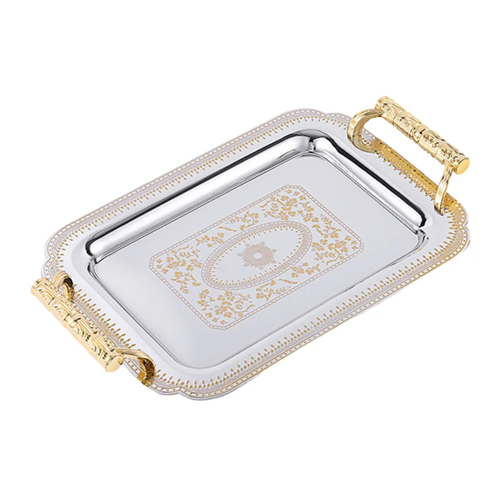 

Tray Serving Platedish Platters Steel Plates Kitchen Storage Dishes Metal Stainless Hotel Snack Retro Ottoman Fruit Breakfast