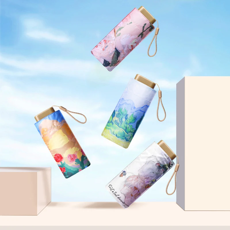 

Black Sunscreen Uv Sunshade Mini Folding Umbrella Small and Convenient Capsule Sunny Umbrella Six Folding Sun Umbrella