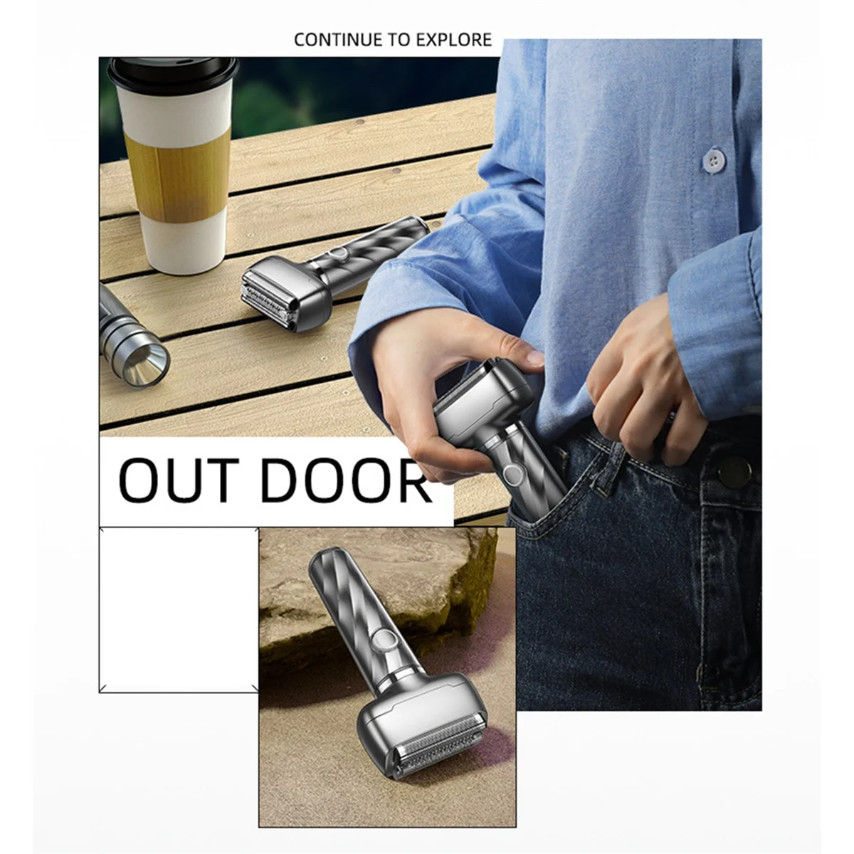 Мини-бритва с возвратно-поступательным движением и 3 головками полностью