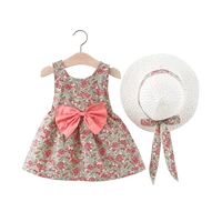 2pcs summer baby girls beach princess dress cute bow flowers sleeveless rayon toddler dresses sunhat newborn clothing set