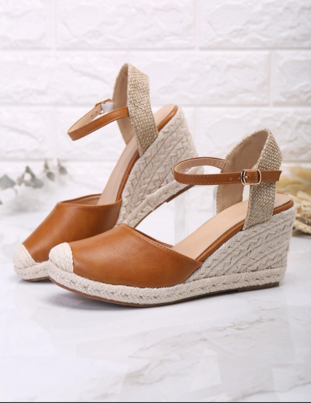 Women's Espadrille Closed Toe Wedge Sandals, Retro Ankle Buckle Strap Slingback Heels, Casual Lightweight