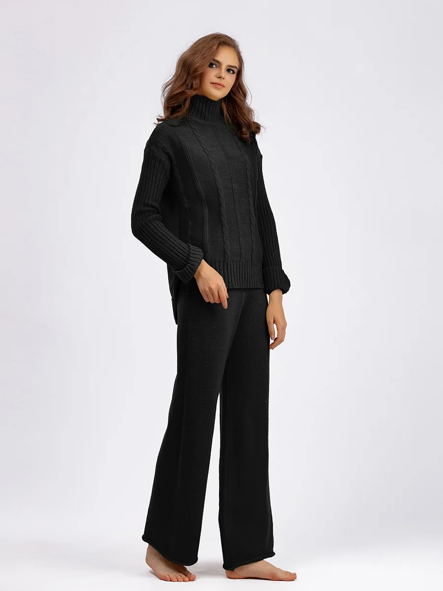 Однотонный плотный пуловер с высоким воротником вязаный комплект из 2 предметов