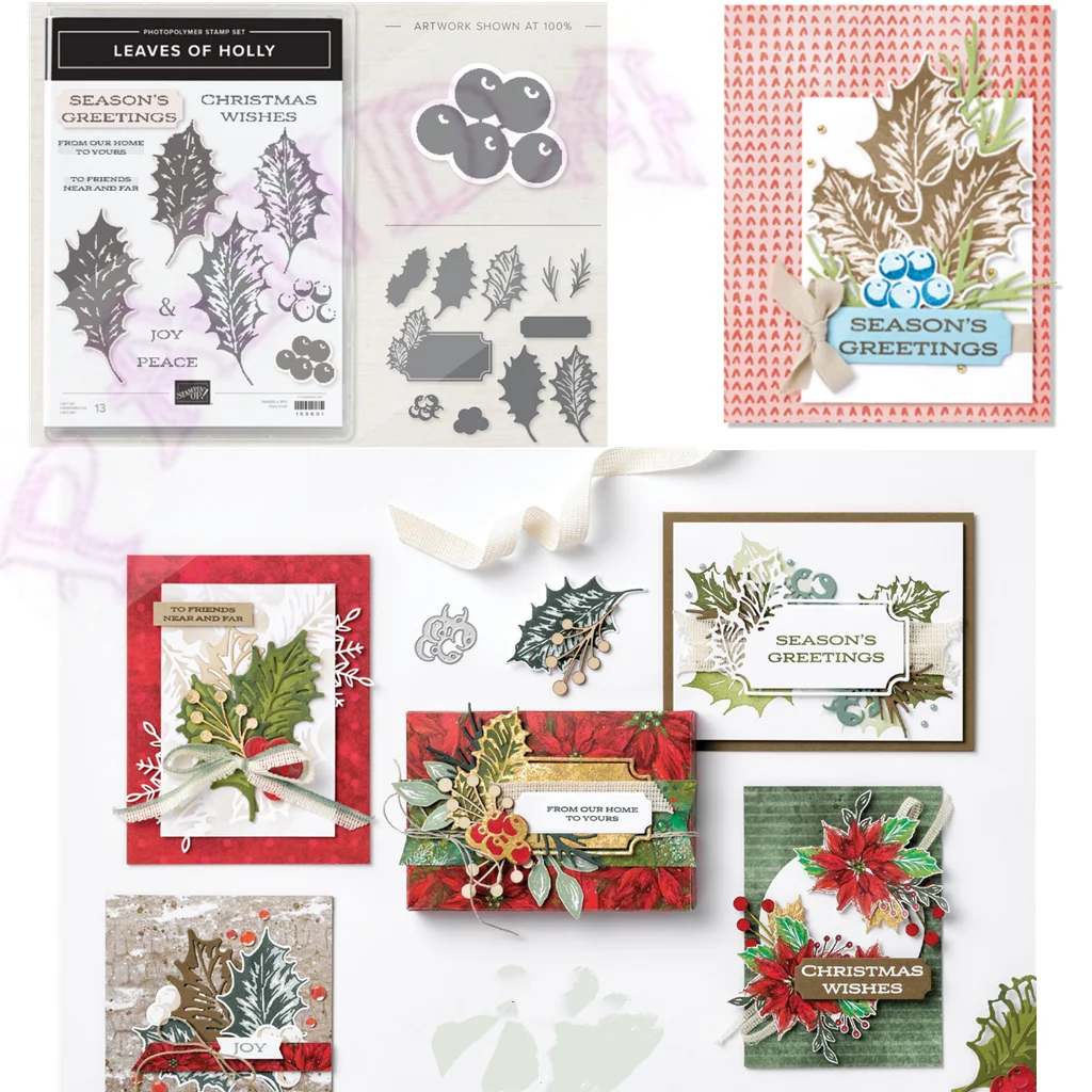 

Christmas Leaves Of Holly Clear Stamps Metal Cutting Dies Diy Scrapbooking Paper Making Crafts Template Handmade Card 2022 New
