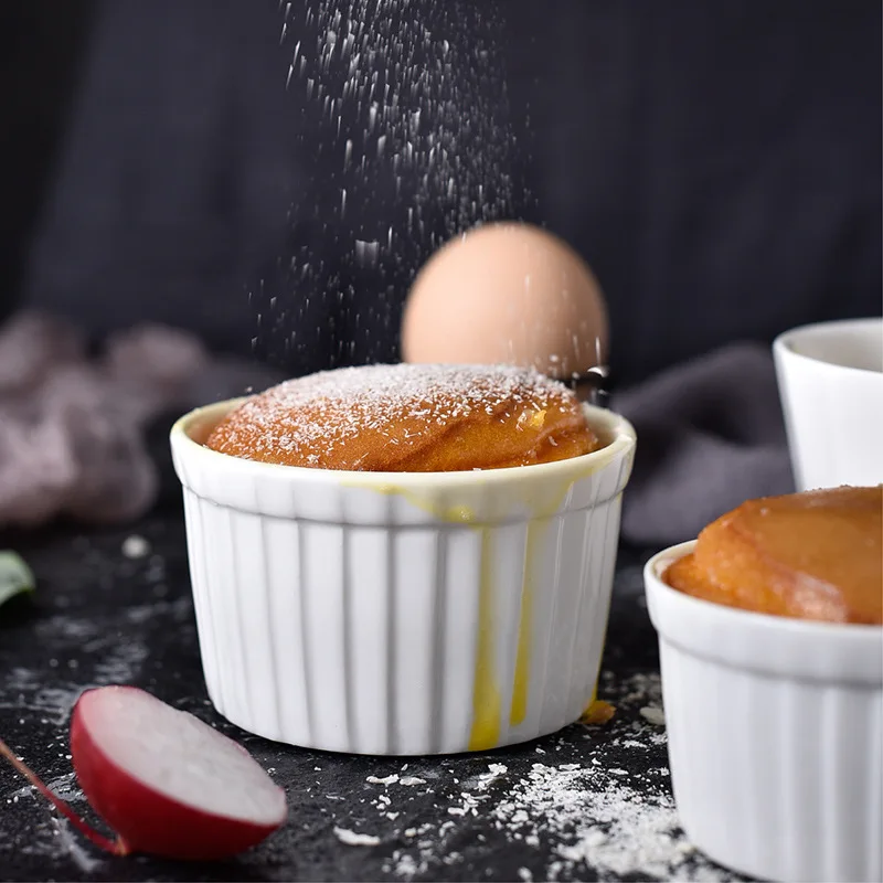

Round Pure White Ceramic Bowl Shufulei Pudding Cake Dessert Baking Bowl Hotel Western Food Baking Tableware