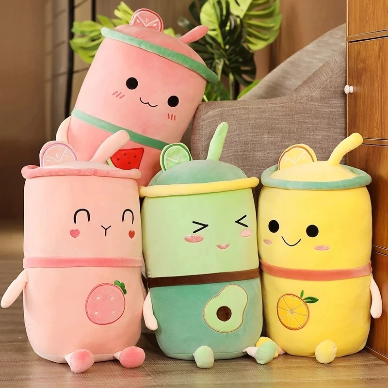 

Cute Creative Avocado Lemon Strawberry Watermelon Tea Drink Plush Toy Soft Stuffed Fruit Pillow Kawaii Bubble Tea Cushion Decor