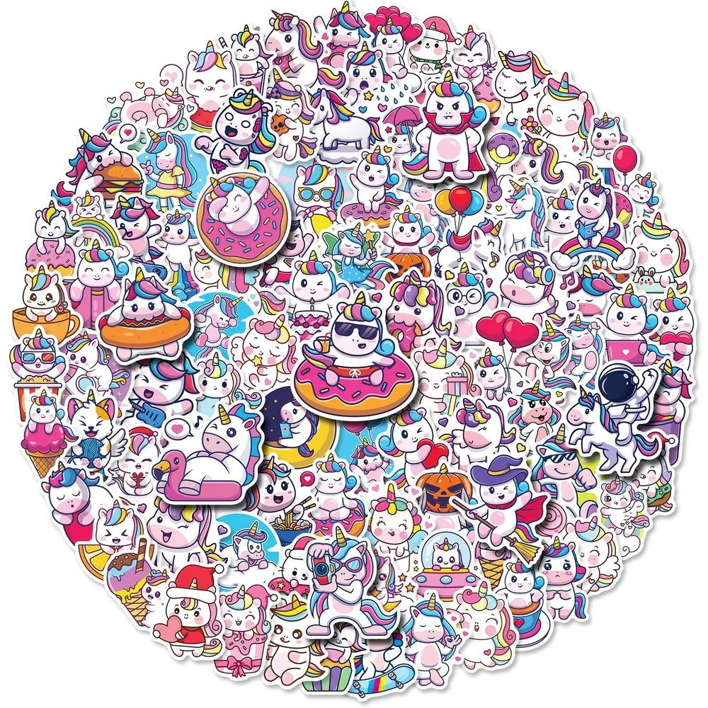 

100PCS Kawaii Unicorn Cartoon Animal Graffiti Stickers Laptop Guitar Luggage Phone Office Water Bottle Sticker Decal Kid Toy