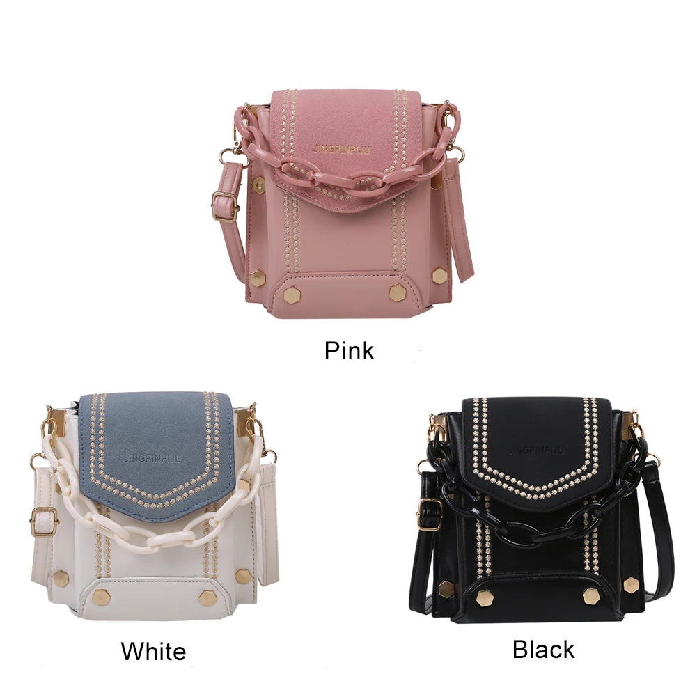 

2023 Women Simple Crossbody Bag Acrylic Chain Lady Hit Color PU Leather Shoulder Pouch Female Messenger Satchel Tote Handbags