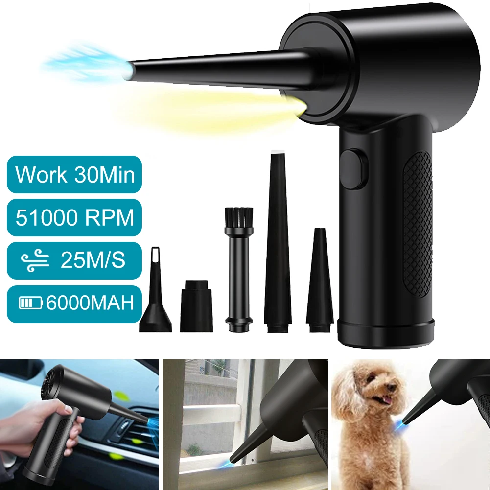 

51000RPM Powerful Air Duster Cordless Handheld Compressed Air Duster 3 Speed Rechargeable Air Blower for Car Keyboard Cleaning