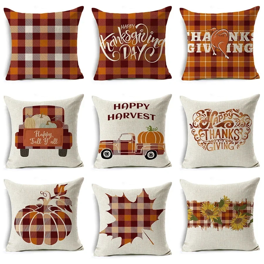 

Thanksgiving Day Pillow Cases Hello Autumn Cotton Linen Sofa Car Pumpkin Cushion Cover Home Decor