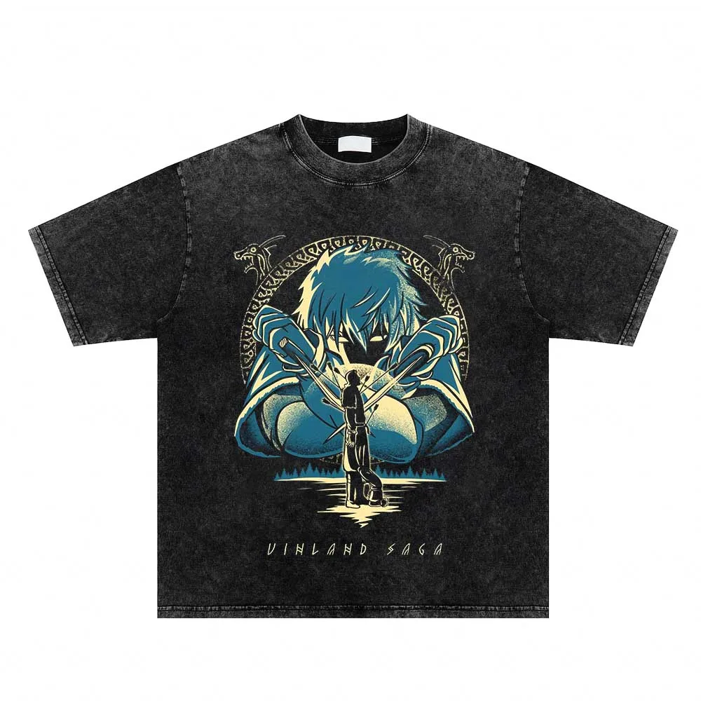 

Футболка женская с круглым вырезом и коротким рукавом, модная винтажная рубашка с рисунком аниме в японском стиле викингов, летняя одежда