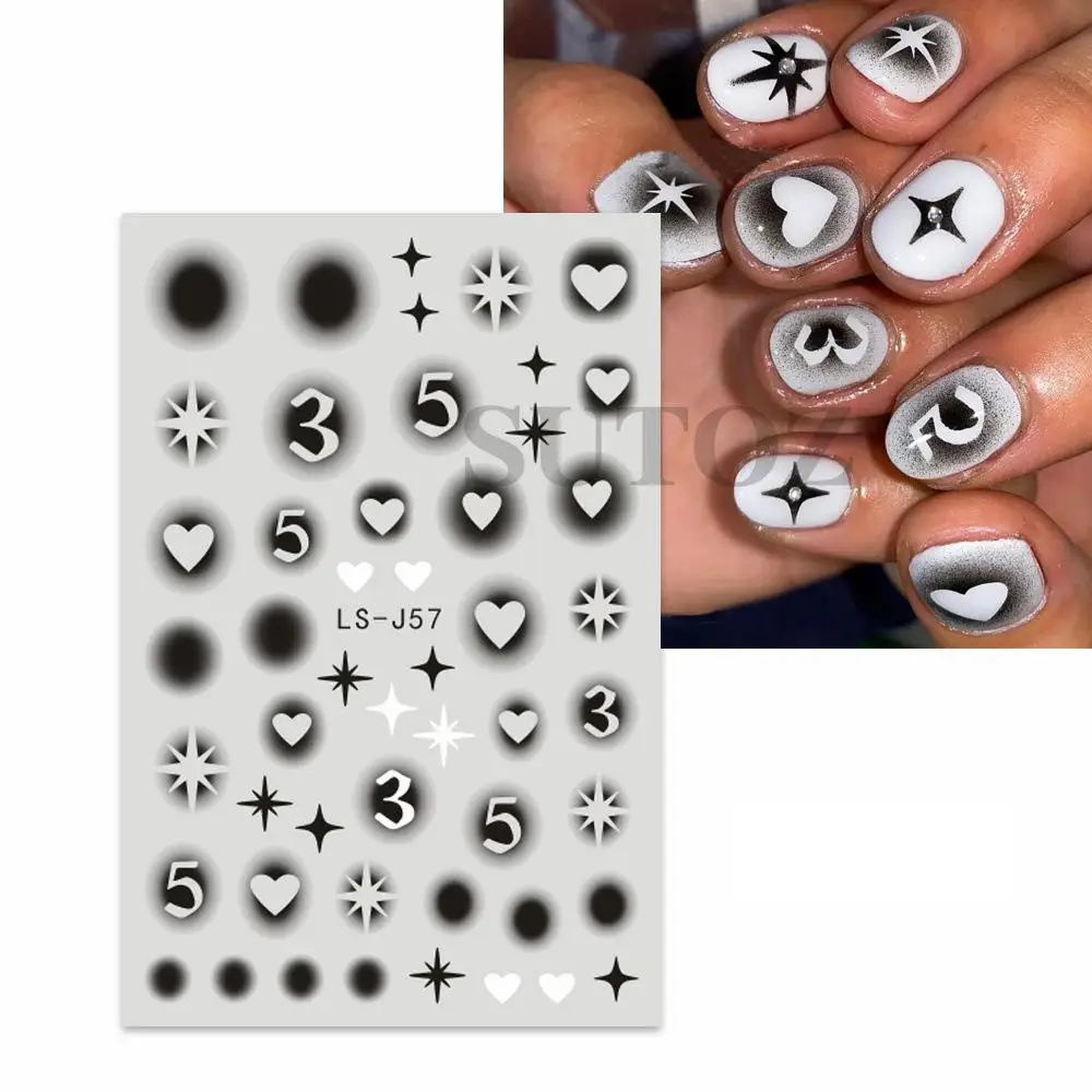 

1Pcs 3D Black Star Nail Art Stickers Numbers Nail Decals Y2K Charms Airbrush Stencil Decor Heart Butterfly Manicure Sliders