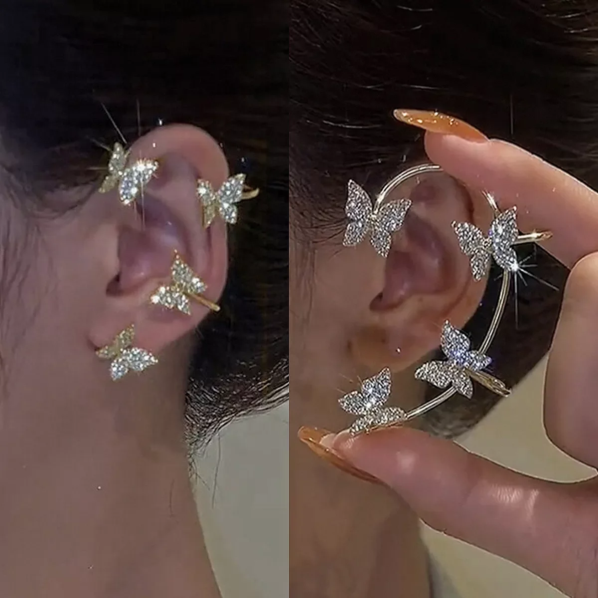 

Kpop Shiny Zircon Butterfly Earcuff For Women Without Piercing Earrings 2022 Fashion Ear Clip Earrings Bride Wedding Jewelry