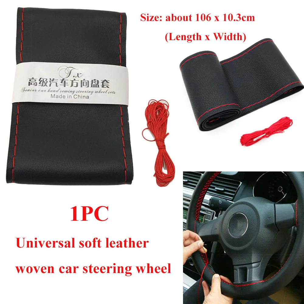 

1PC Car Steering Wheel Cover Non-Slip Soft Artificial leather DIY 37/38cm With Needles And Thread Braid On Steering-Wheel Car