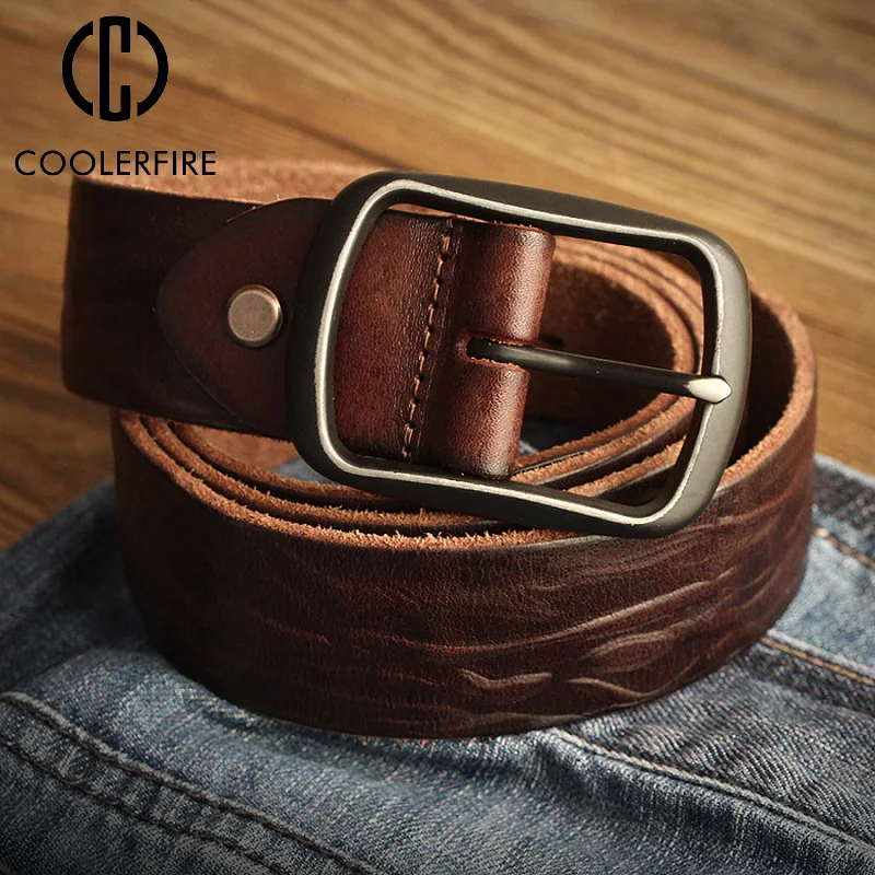 

100% Full Grain Genuine Leather Belt Male Belt Fashion Casual Retro For Jeans Business Luxury Designer Pin Buckle Strap TM085
