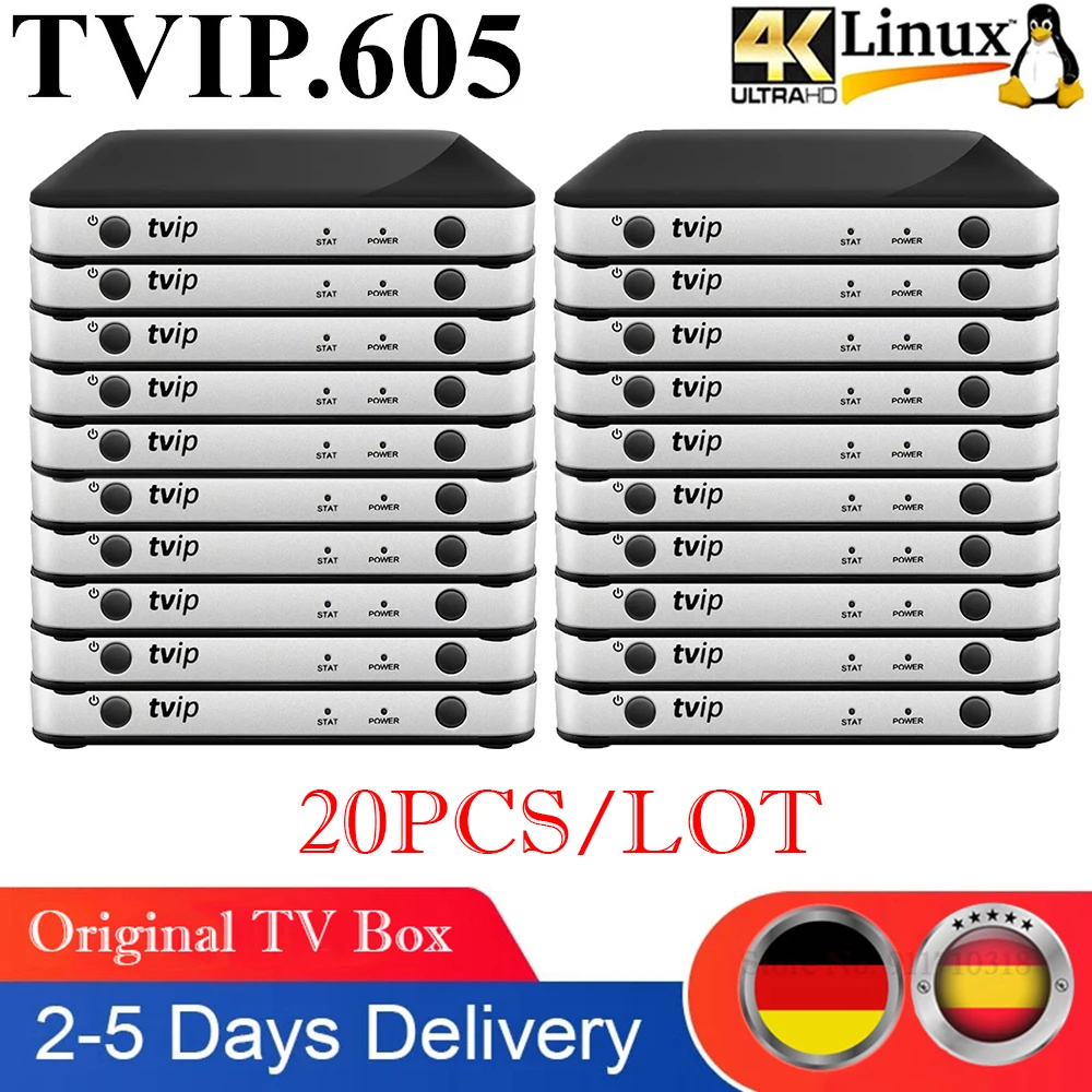 20PCS/LOT Best TVIP 605 Smart IP TV Box Android & Linux Dual OS Amlogic S905X 2.4G/5G Dual WiFi v605 4K media player Set Top Box