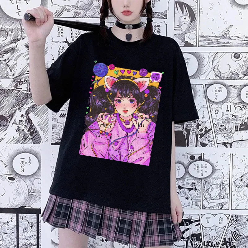 

Oversized T Shirt Harajuku Aesthetic Gothic Punk Cartoon Print Short Sleeve Women T-Shirts Summer Hip Hop Loose Streetwear Tops