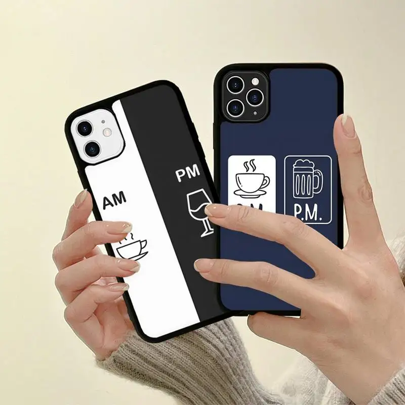 

Coffee Wine Cup Phone Case Silicone PC+TPU Case for iPhone 11 12 13 Pro Max 8 7 6 Plus X SE XR Hard Fundas