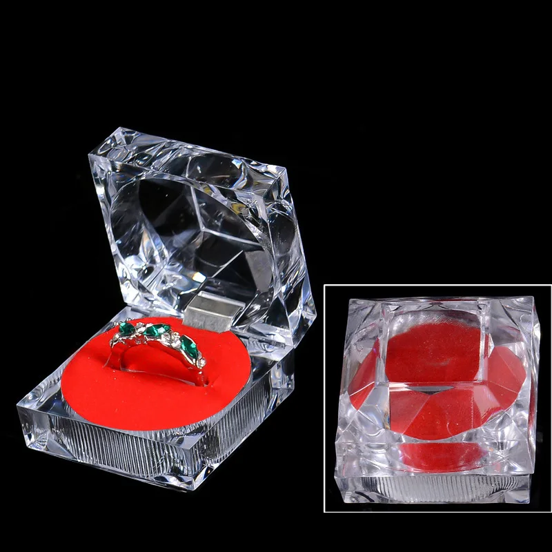 Wholesale Acrylic Crystal Ring Earrings Display Boxes Storage Organizer Package Case Transparent Jewelry Box Colors Square Box