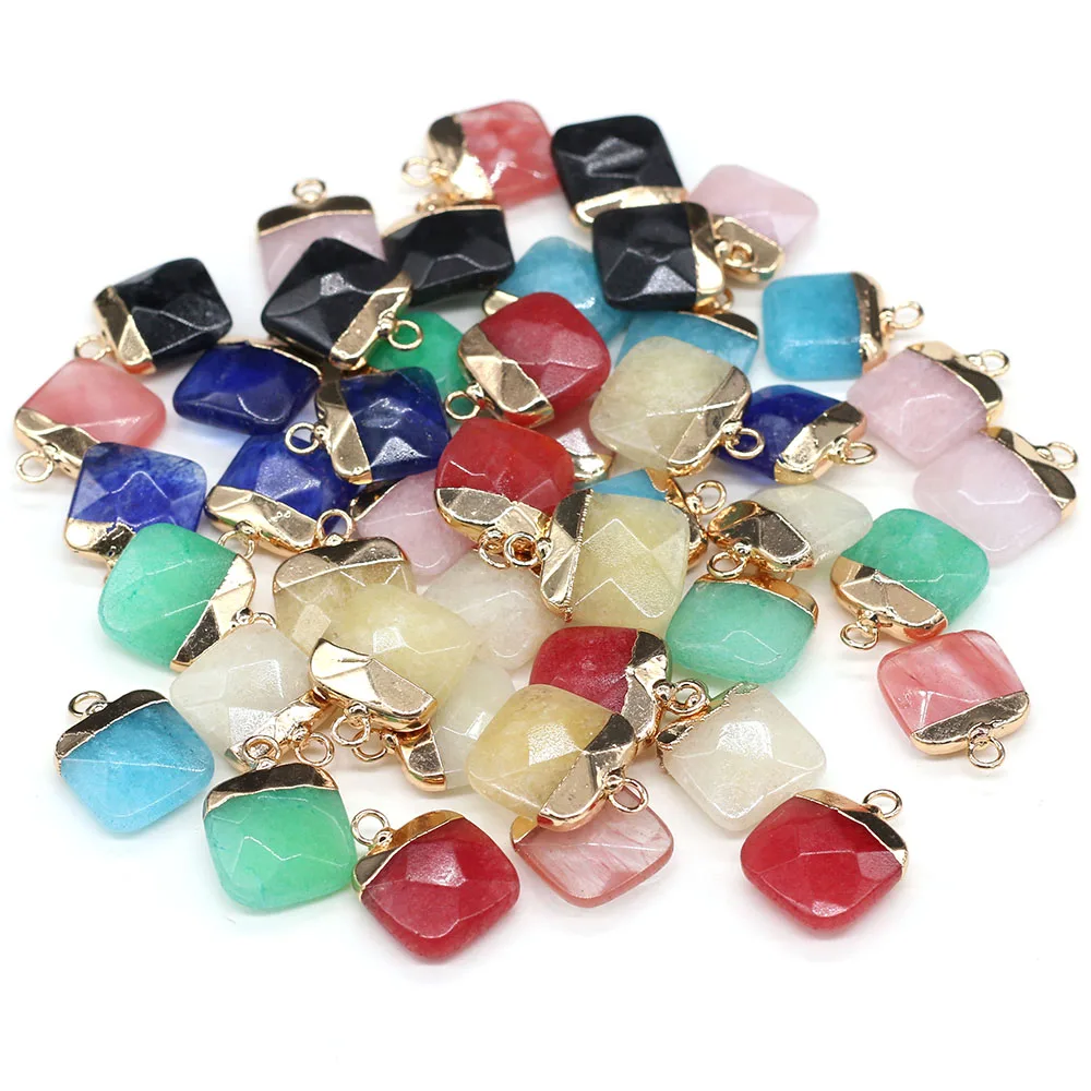 

Natural Stone Pendant Square Shape Faceted Exquisite Gemstone Charm for Jewelry Making DIY Simple Necklace Earrings Accessories