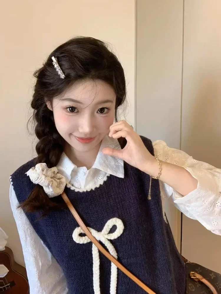 Милый свитер Kimotimo с 3D бантом жилет Женская Осенняя верхняя одежда в стиле преппи