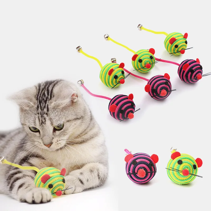 

1PCS Pet Cat Toys Lovely Stripe Nylon Rope Round Ball Mouse Toy with Bell Pet Cat Chew Toy Cat Toys Interactive Pet Products