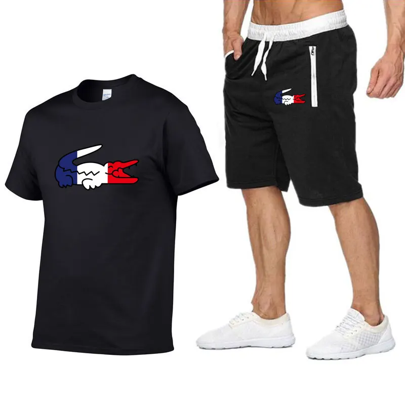 

2022 new men's brand T-shirt two-piece suit men's cotton short-sleeved T-shirt + shorts men's casual sportswear fitness clothes