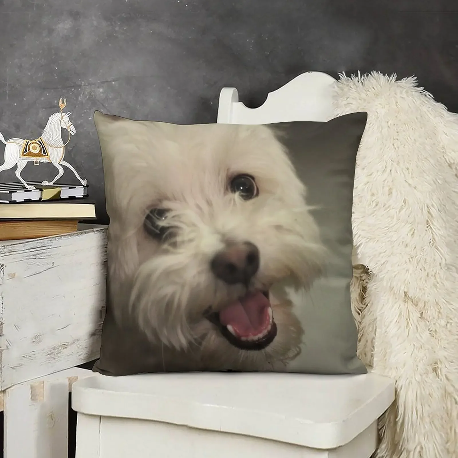 Белая улыбающаяся подушка Happy Havanese Puppy роскошная наволочка рождественская