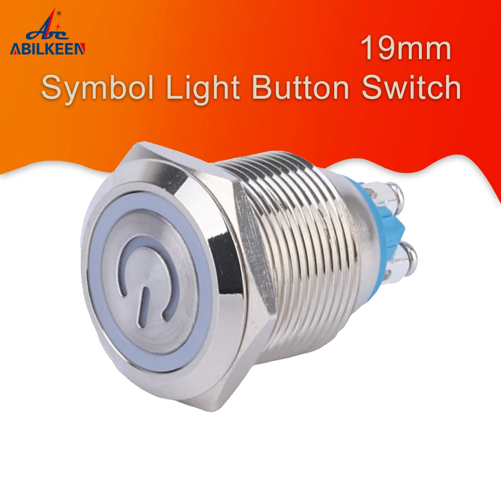 

20pcs 19mm Metal Screw Waterproof 1NO Flat head Momentary Self-Locking Push Button Switch Ring+Power symbol White Reset Switch