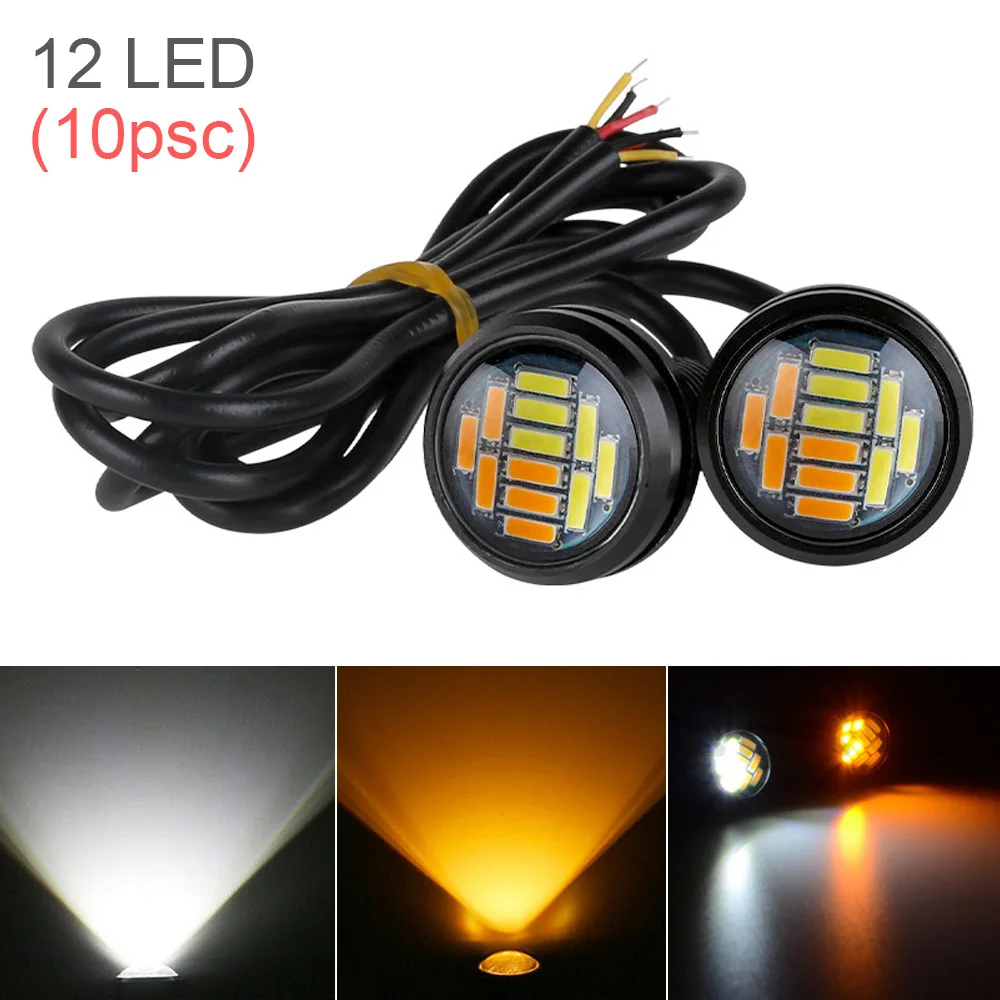 

10pcs 23mm Dual Color Eagle Eye Light 4014 12SMD LED Daytime Running Spot Signal Lamps White/Yellow Backup Parking Bulbs Lights