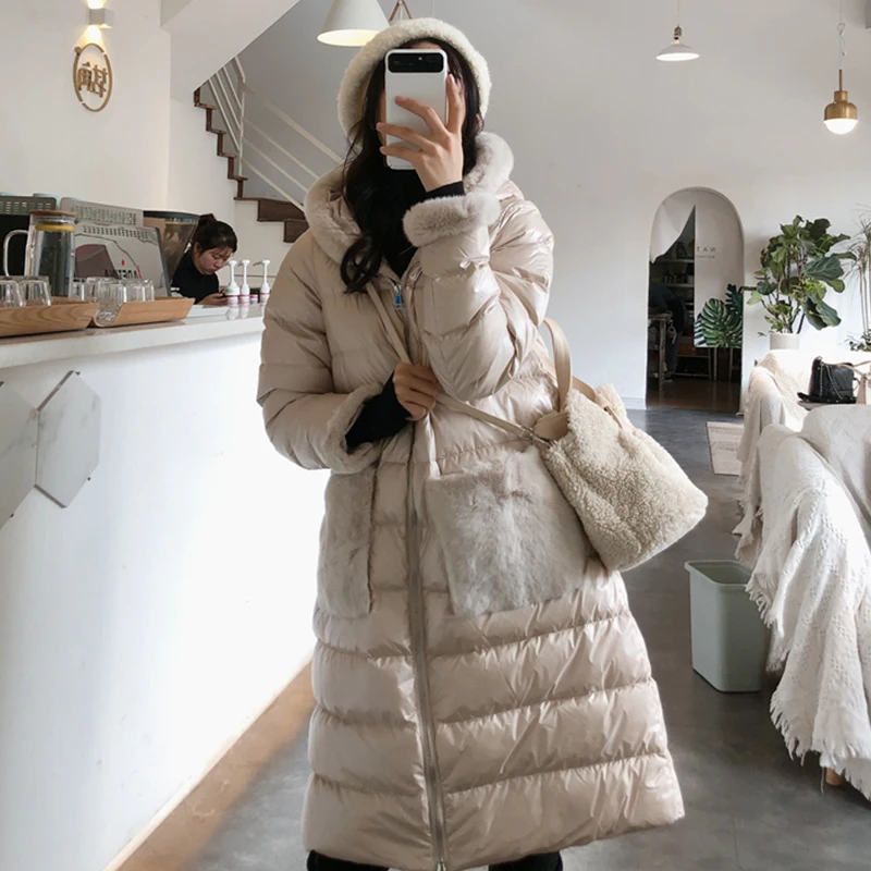 

2021 Nieuwe Vrouwen зимний настоящий Енот собака Bontkraag witwitte Eend Down Jas Vrouwelijke Slanke Warme Lange Down
