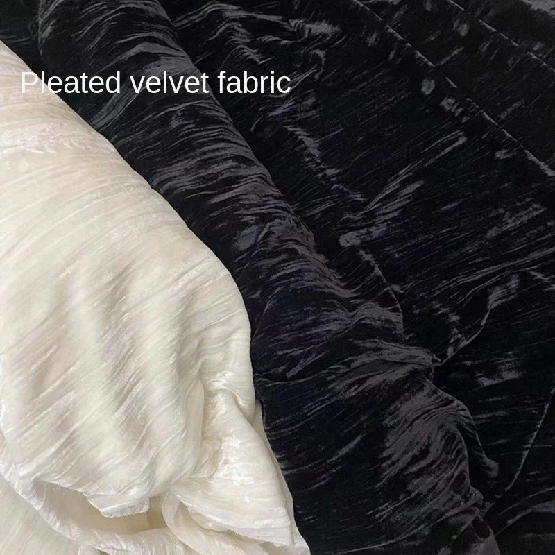 Black Color & Pleats Velvet Fabric Wrinkle Pleuche Cloth Treatment Cloth Designer Clothing Cloth