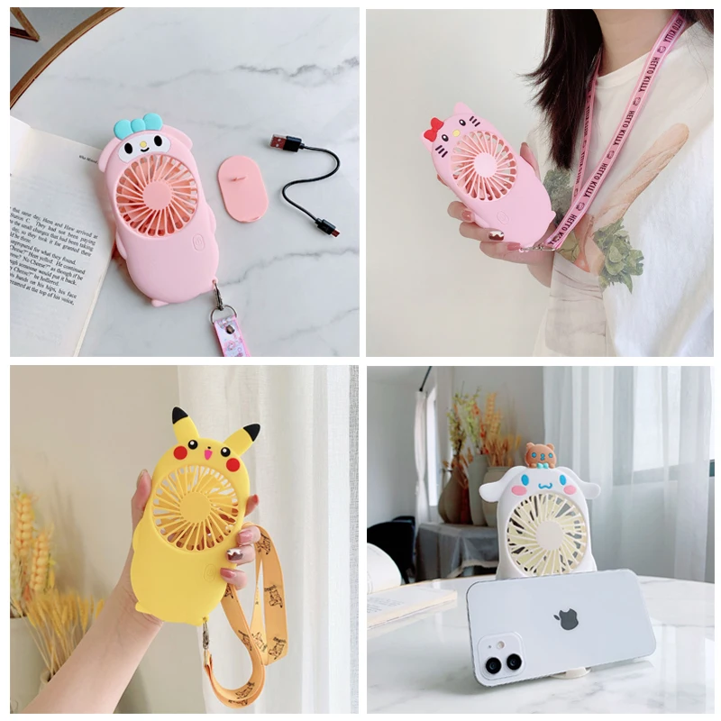 

Кавайная Sanrioed аниме серия My Melody Cinnamoroll Hello Kittys Pikachu мультяшный Ручной Usb 3-й механизм маленький веер детские подарки