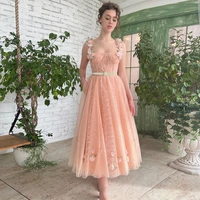 orange prom dress tea length a line flowers sleeveless princess lace prom gown backless spaghetti straps sexy homecoming dress