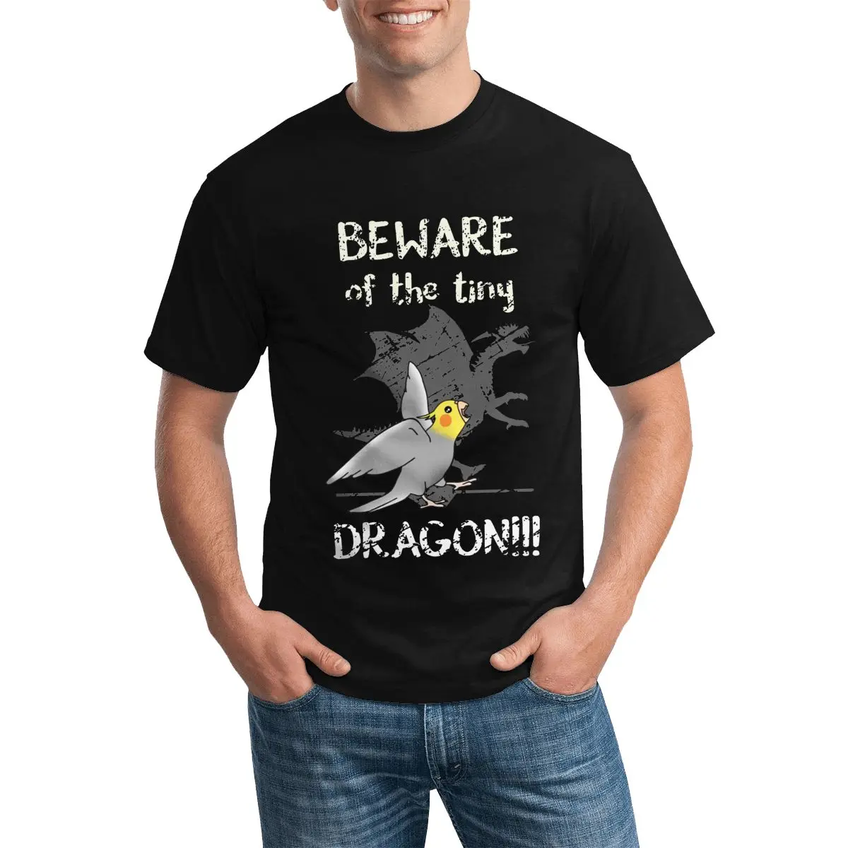 

Beware Of The Tiny Cockatiel DRAGON Pure T Shirt Men parrot lover scream bird memes Cute Printed T Shirts Short Sleeve Tshirt