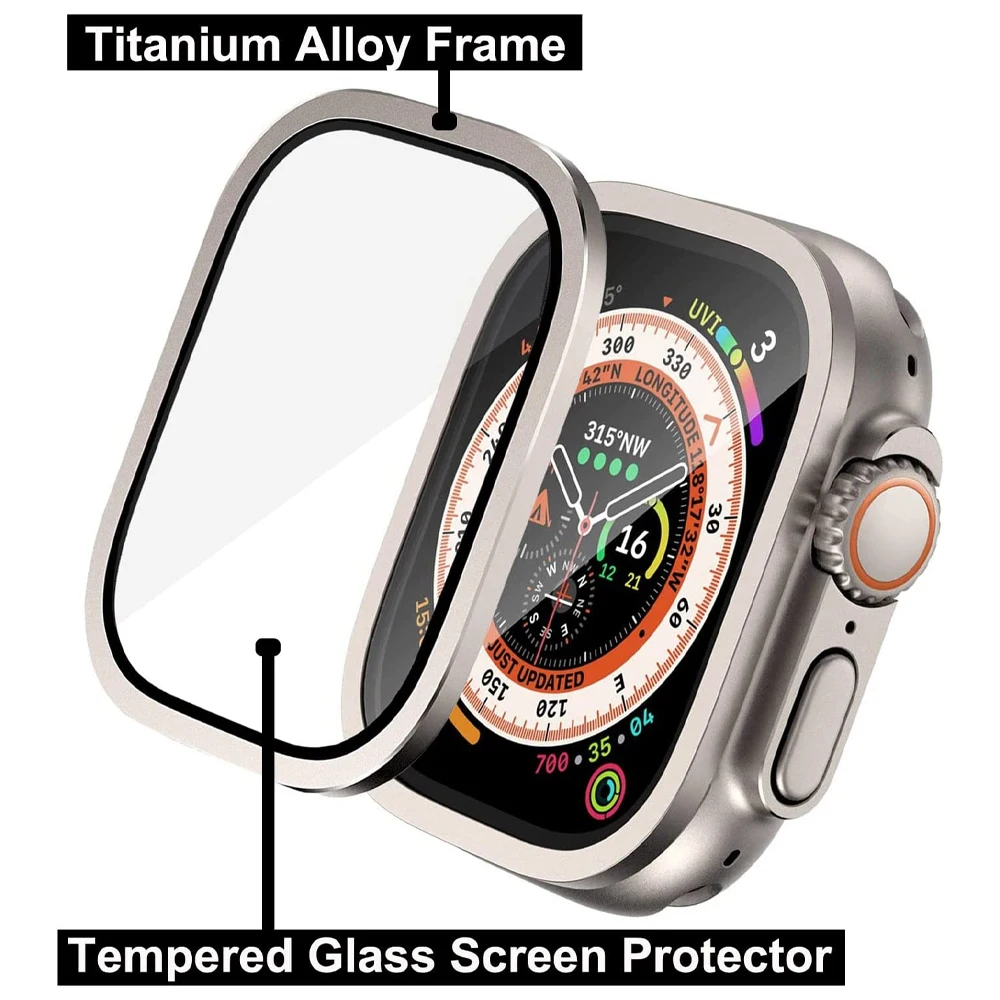 

Screen Protector for Apple Watch Case Ultra 49mm accessories Metal Aluminum Alloy Cover Frame+Tempered Glass iWatch ultra case