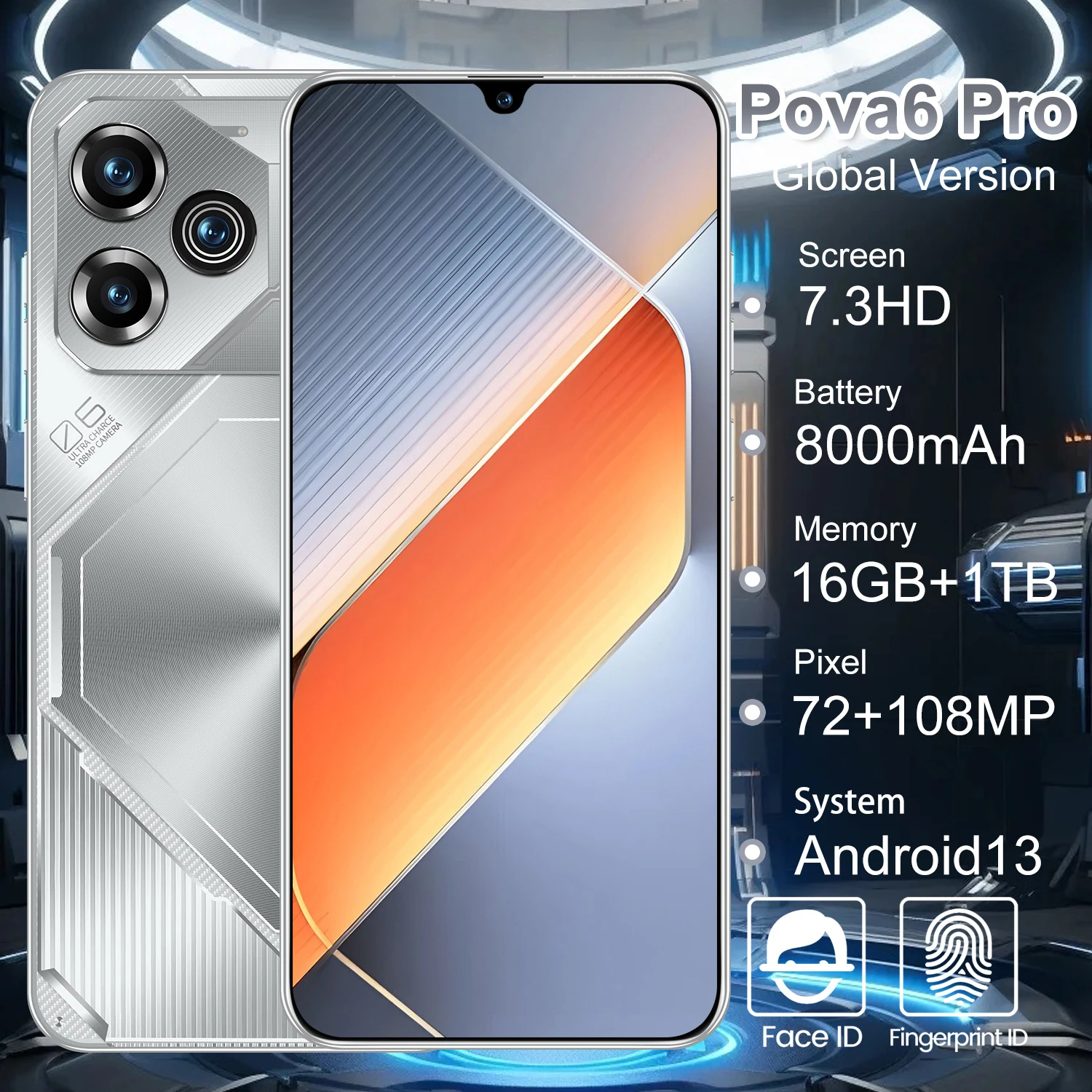 Горячий новый смартфон Pova 6 Pro 5G 8000 мАч 7 3-дюймовый экран высокой четкости 108 МП