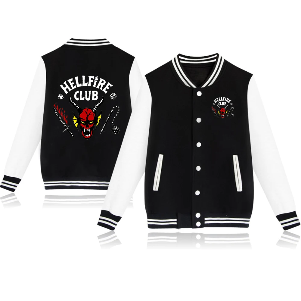 

Hot Stranger Things Jacket baseball uniform Printed Hellfire Club Merch Clothes Casual women Coats Fashion Men Baseball Jacket